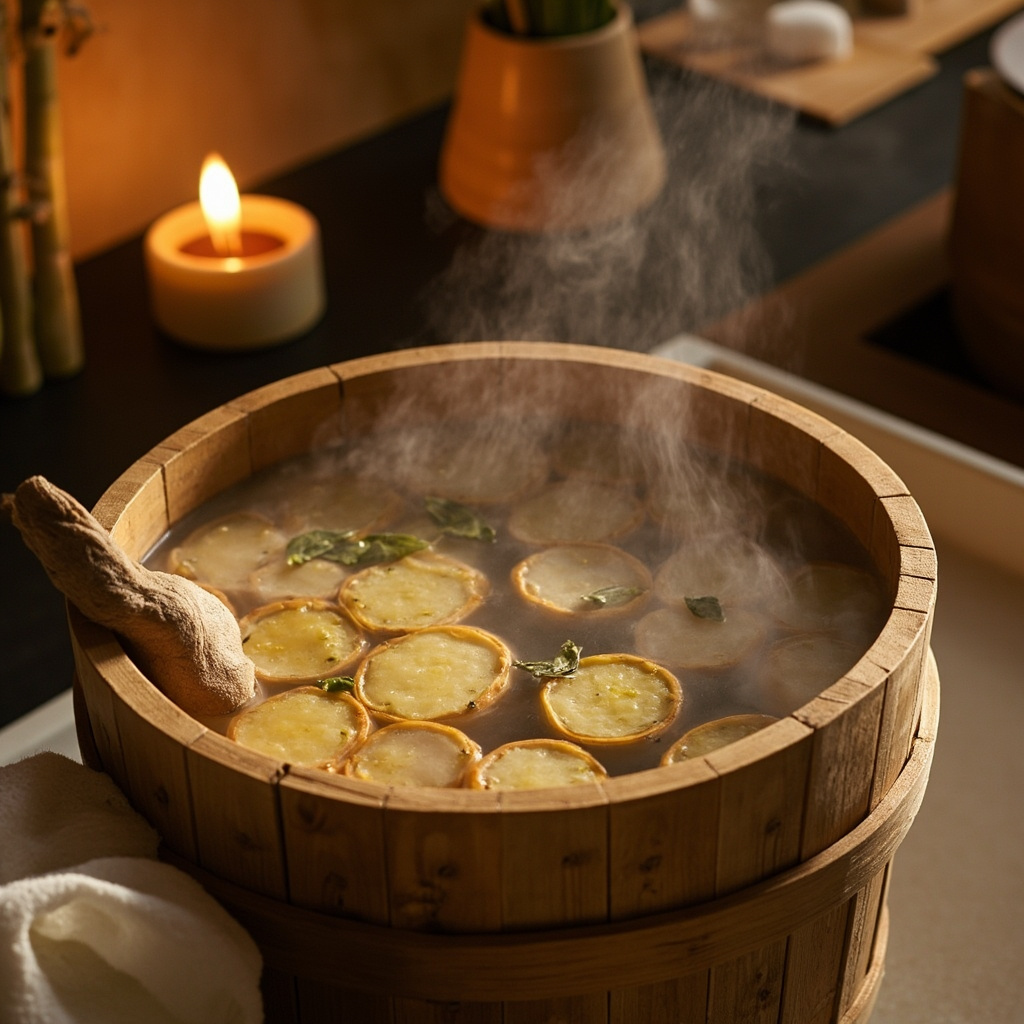 Warm foot bath for kidney and Sanjiao meridian health